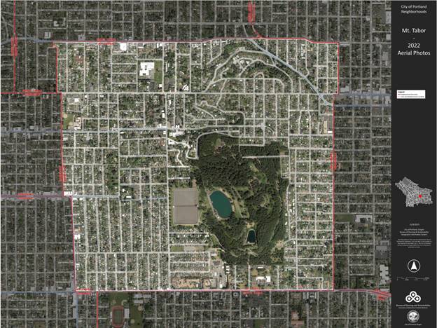 Aerial satellite view of the Mt. Tabor Neighborhood Association.