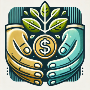 Hands wrap around a coin with a plant growing out of it.